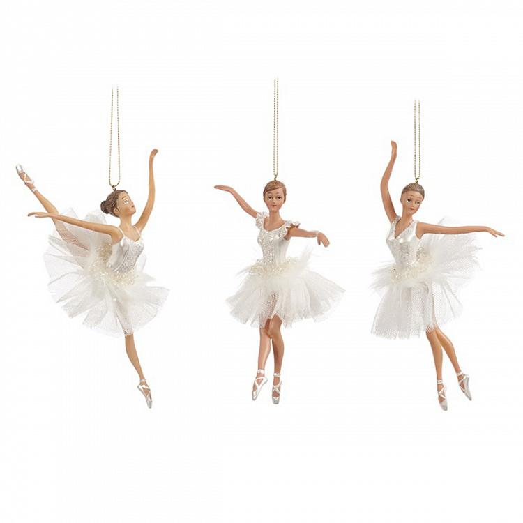 Set Of 3 Tulle Swan Lake Ballerinas White 19 cm