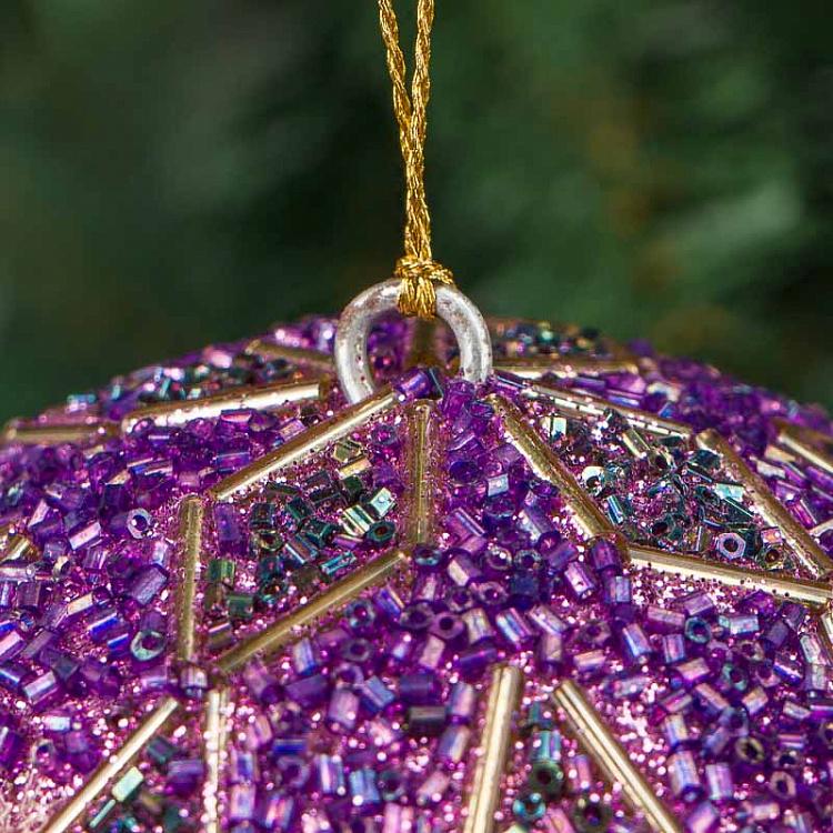 Фиолетовый ёлочный шар с бисерным орнаментом, M Bead Ornament Ball Purple 9 cm