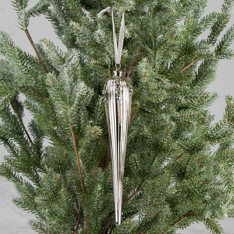 Ёлочная игрушка Серебряная сосулька Icicle Silver 22 cm