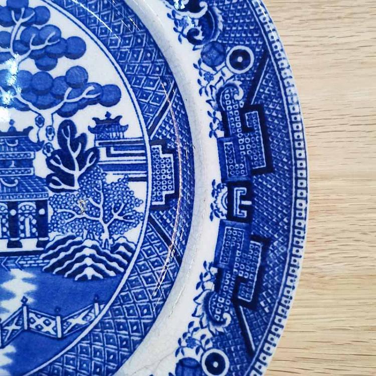 Винтажная тарелка белая с голубым мотивом 22, L Vintage Plate Blue White Large 22
