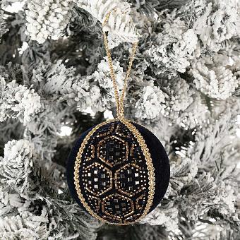 Ёлочная игрушка Gold Pattern Textile Ball Black 9 cm