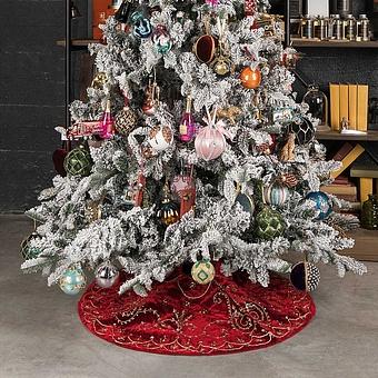 Коврик-юбка под ёлку Gold Beads Christmas Tree Skirt Burgundy 120 cm