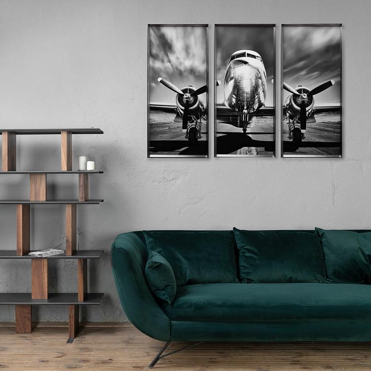 Модульный фото-принт в деревянной раме Аэроплан Set Of 3 Plane, Pewter Frame