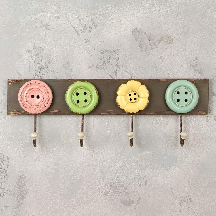 Четырёхместная настенная вешалка Пуговицы Coat Rack With 4 Hooks Buttons