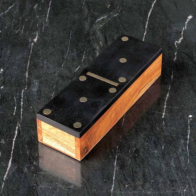 Чёрное Домино в шкатулке из дерева акации Black Domino In Acacia Box