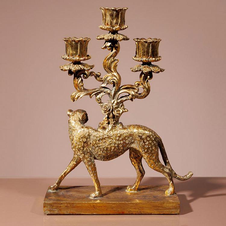 Подсвечник Золотой леопард на три свечи Golden Leopard Candelabrum