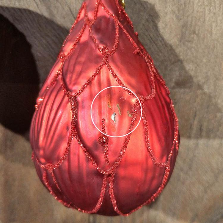 Набор из трёх красных ёлочных шаров Лепестки с блёстками дисконт Set Of 3 Glass Glitter 3D Petal Balls Red 8 cm discount