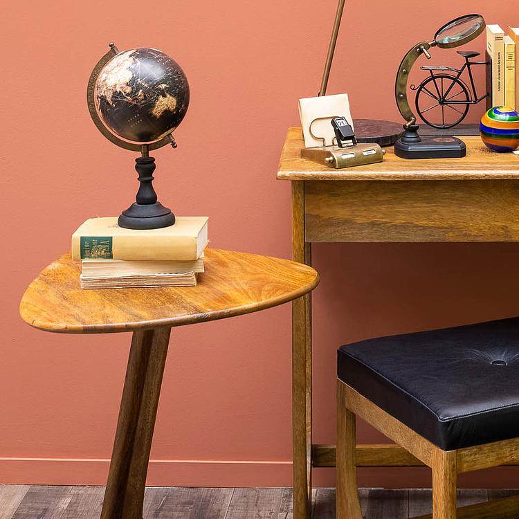 Винтажный чёрный глобус на деревянном основании Vintage Globe Black On Black Base Mango Wood