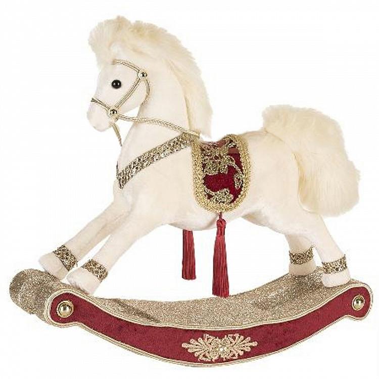 Rocking Horse Figurine White With Red Saddle