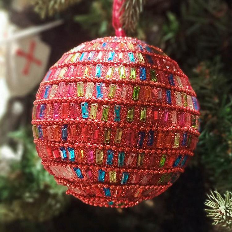 Ёлочный шар с разноцветными кристаллами дисконт Multicolored Stones Ball 9 cm discount