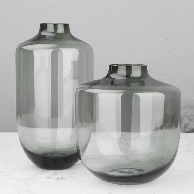 Широкая серая стеклянная ваза Колба Bulbous Grey Glass Vase Wide