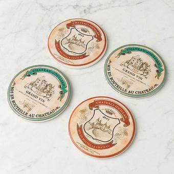 Set Of 4 Stone Coasters Wine Labels