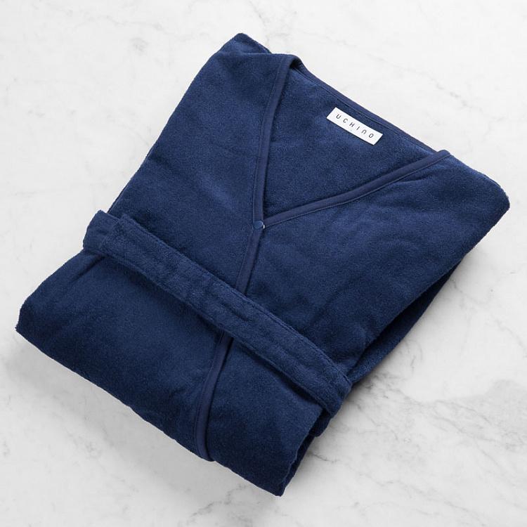 Сверхтонкий тёмно-синий халат, размер L Ultra-Thin Soft Pile Bathrobe Dark Blue L