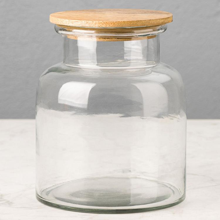 Airtight Jar With Flat Wooden Lid Large
