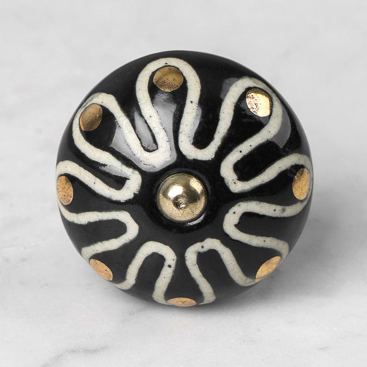 Мебельная ручка Чёрно-белый цветок Flower Vintage Knob Black