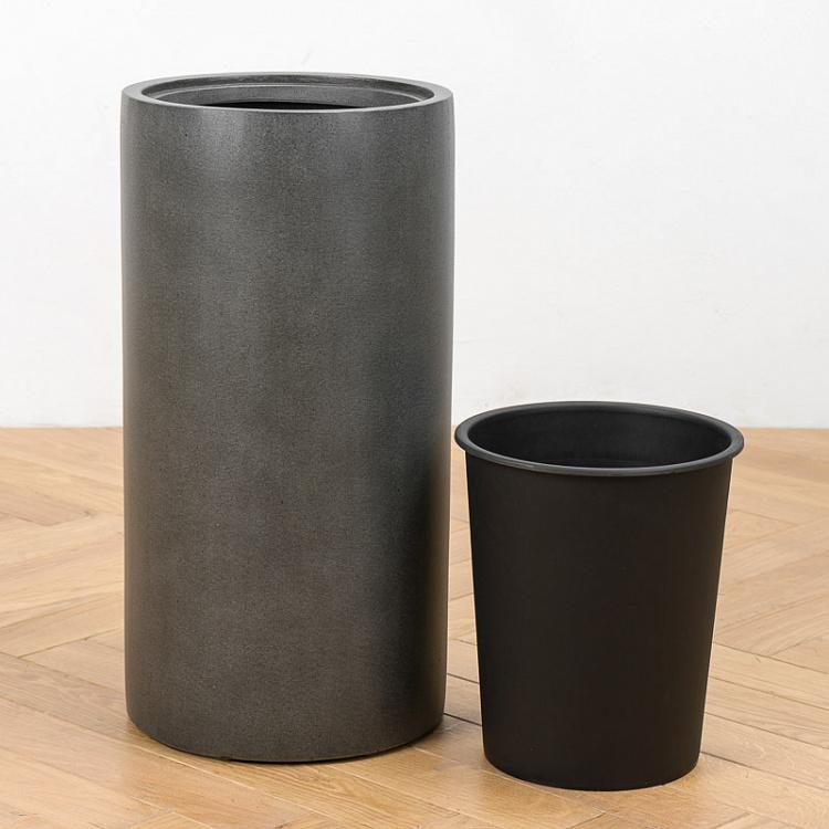 Кашпо Эффектори бетонный цилиндр тёмно-серый, S Effectory Beton Tall Cylinder Pot Dark Gray Small