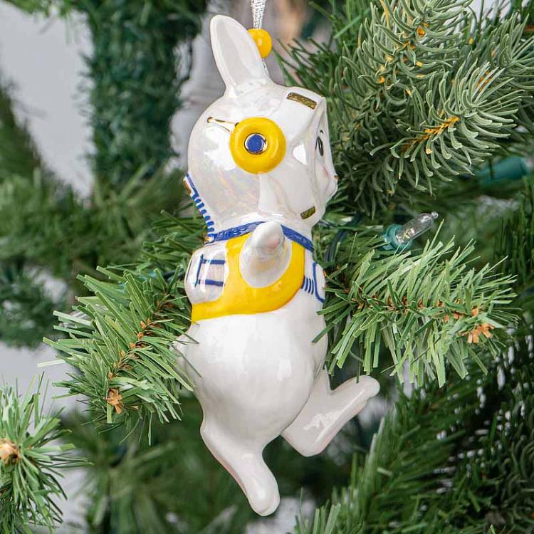 Коллекционная ёлочная игрушка с ручной росписью Кролик-космонавт Rabbit Cosmonaut Collectible Toy 14,5 cm