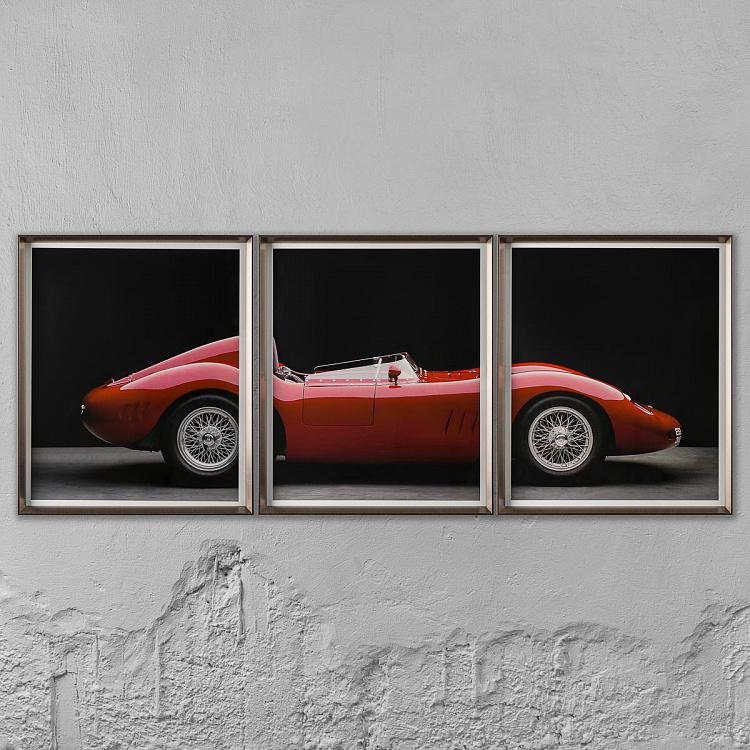 Модульный фото-принт в деревянной раме Мазерати 250С Фантуцци Set Of 3 Maserati 250S Fantuzzi, Pewter Frame