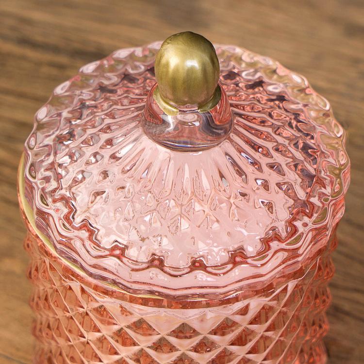 Арома-свеча в розовом фасетном стакане Кактус, S Aroma Candle In Pink Faceted Glass Cactus Small