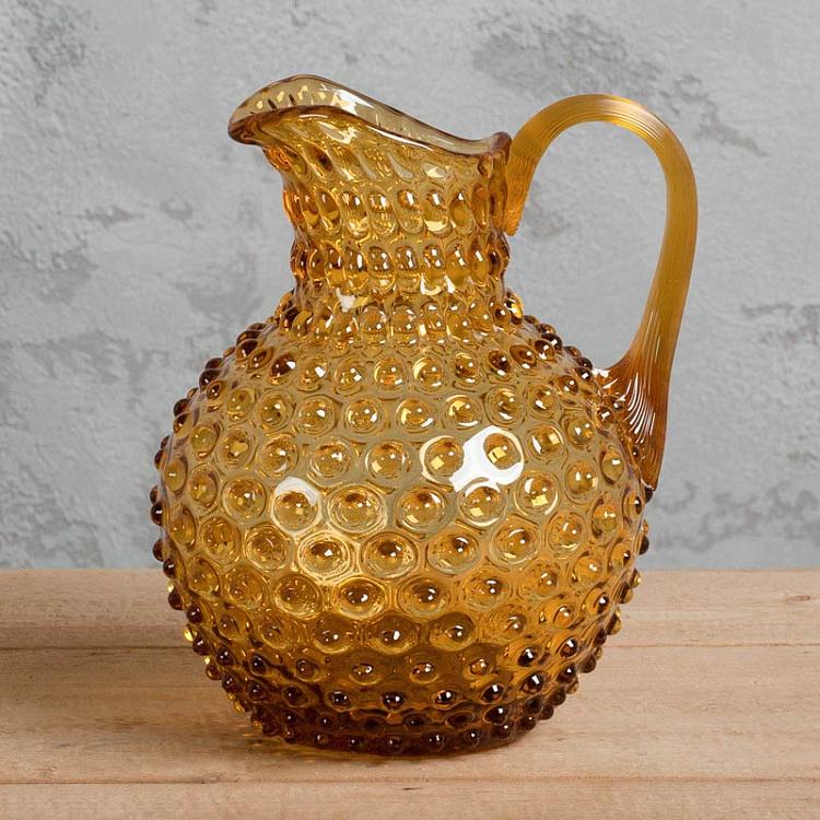 Янтарный кувшин Диамант  Pitcher Hobnail Amber Color Large