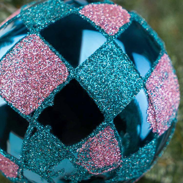 Ёлочная игрушка Синий шар с ромбами Rhombus Ball Blue 8 cm