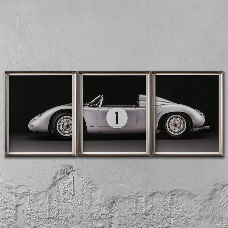 Модульный фото-принт в деревянной раме Порше 718 Set Of 3 Porsche 718 RSK, Pewter Frame