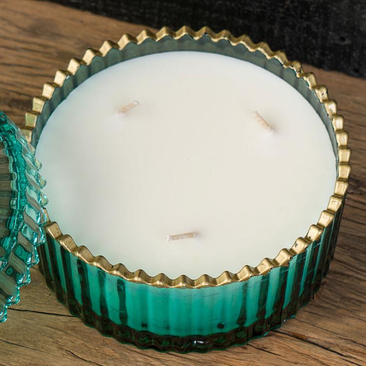 Арома-свеча в мятном рифлёном стакане Белый жасмин, L Aroma Candle In Mint Striped Glass White Jasmine Large