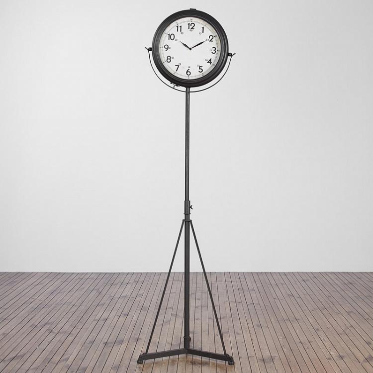 Напольные часы на штативе с чёрным патинированием и зеркалом Tripod Clock Antique Black Patina