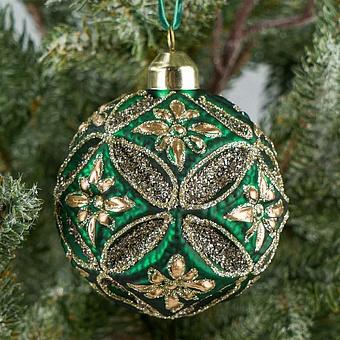 Golden Flowers Multifaceted Ball Green 8 cm