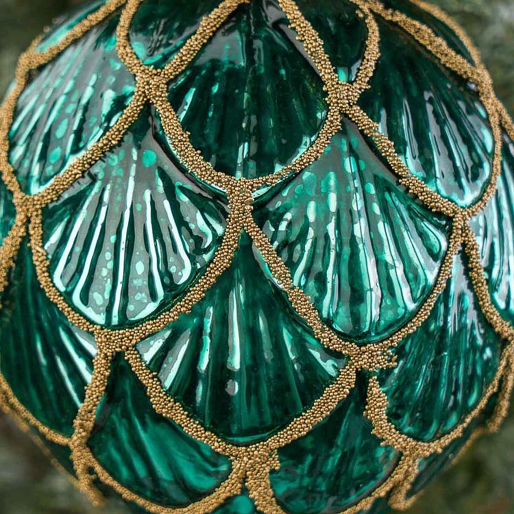 Зелёный ёлочный шар с золотым узором Шишка Glass Antique Pinecone Ball Green Gold 10 cm