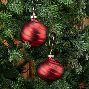 Set Of 2 Glass Onion And Ball Metal Swirl Burgundy 10 cm