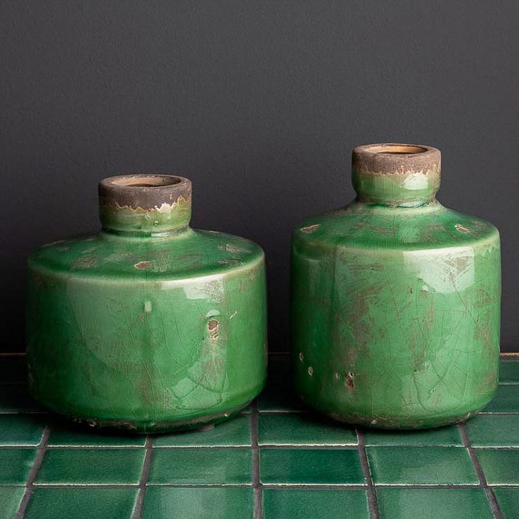 Ваза Бутыль керамическая зелёного цвета, широкая Bottle Vase Olive Green Wide