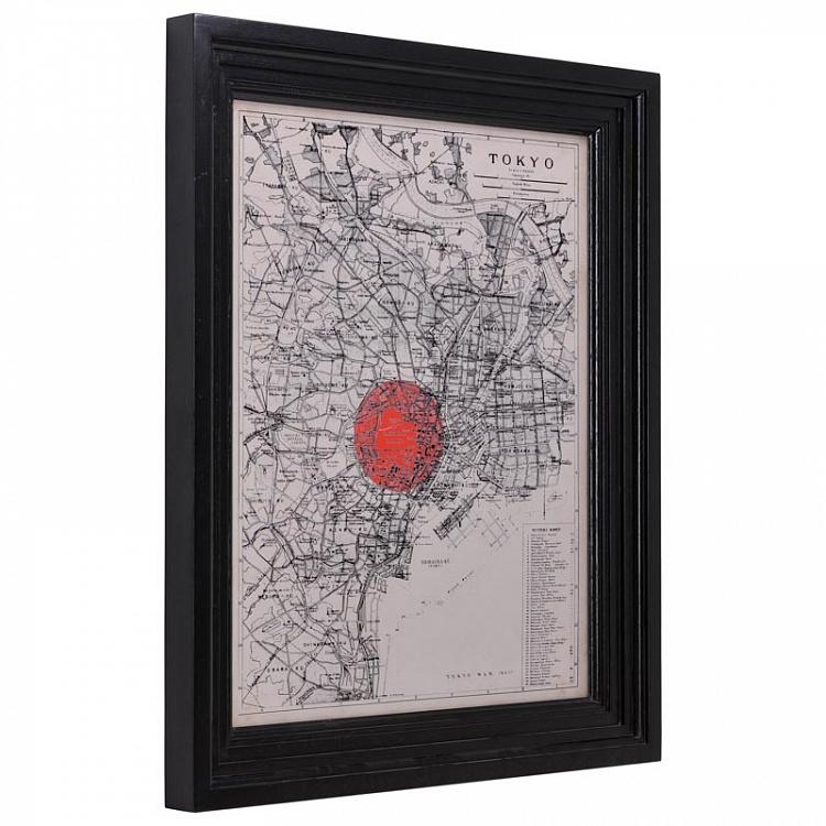 Картина-принт Карта Токио, чёрная рама Classic Map Tokyo, Black Wood