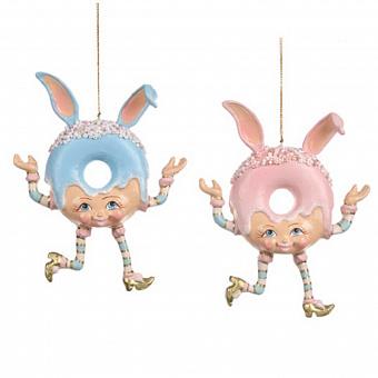 Набор из 2-х ёлочных игрушек Set Of 2 Candy Rabbit Donuts Blue Pink 14,5 cm