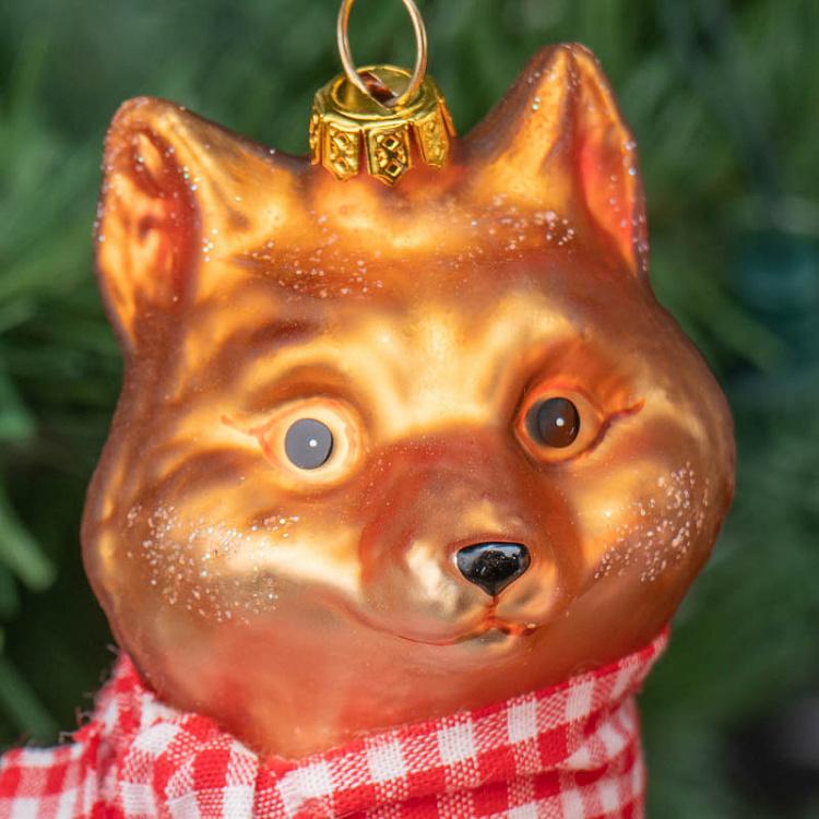 Набор из двух ёлочных игрушек Медведь и лиса в шарфе тартан Set Of 2 Glass Tartan Scarf Bear And Fox Brown 10 cm