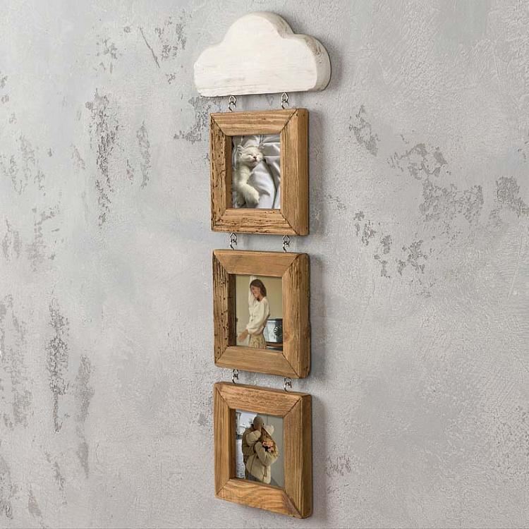 Вертикальная рамка для трёх фото с белым облаком Vertical White Cloud Photo Frame