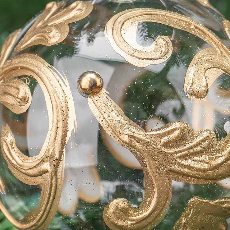 Прозрачный ёлочный шар с золотым акантом Glass Acanthus Swirl Leaf Ball Clear/Gold 10 cm