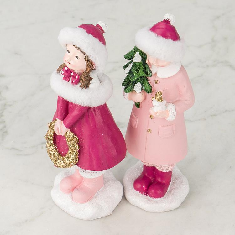 Набор из двух новогодних фигурок Холли и Ева Set Of 2 Figures Holly And Eve Pink 20 cm