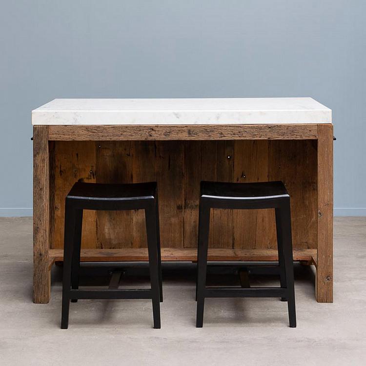 Кухонный стол-остров с мраморной столешницей Грета Greta Marble Top Kitchen Counter Reclaimed Wood