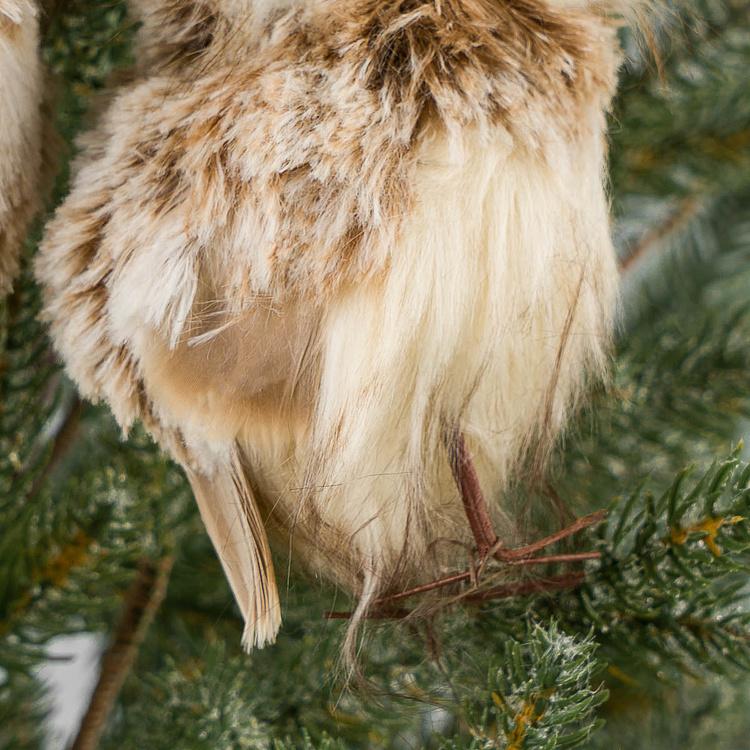 Набор из двух ёлочных игрушек Коричневые пушистые совы Set Of 2 Furry Owls Brown Cream 16 cm