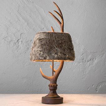 Deer Antlers Table Lamp With Fur Shade