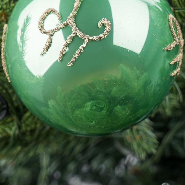 Ёлочная игрушка Зелёный шар с золотым узором Gold Pattern Ball Green 8 cm