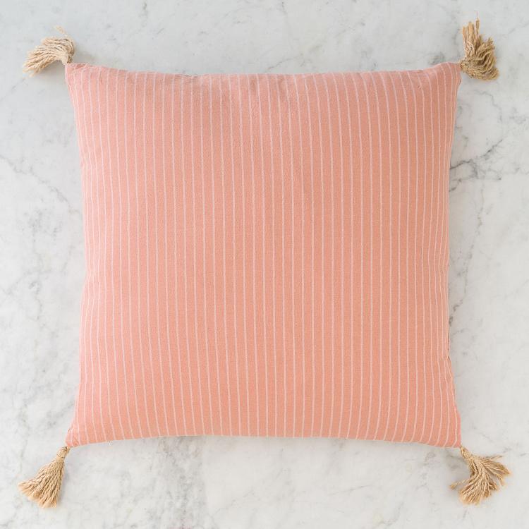 Декоративная розовая подушка с джутовыми кисточками Cushion With Jute Light Pink