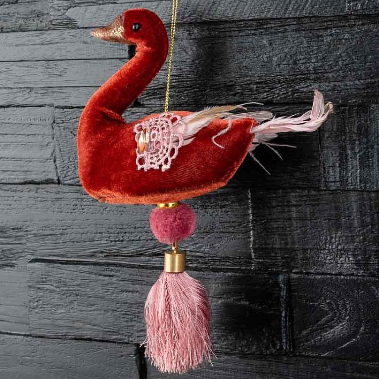Ёлочная игрушка Оранжевый лебедь с кисточкой Orange Swan 24 cm