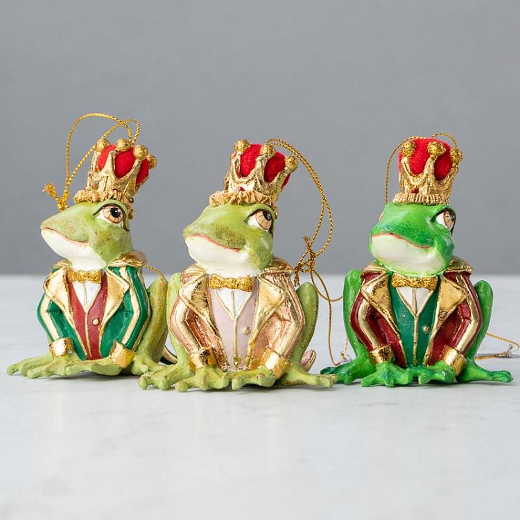 Набор из трёх ёлочных игрушек Принцы-Лягушки Set Of 3 Dressed Frog Princes Green 10,5 cm