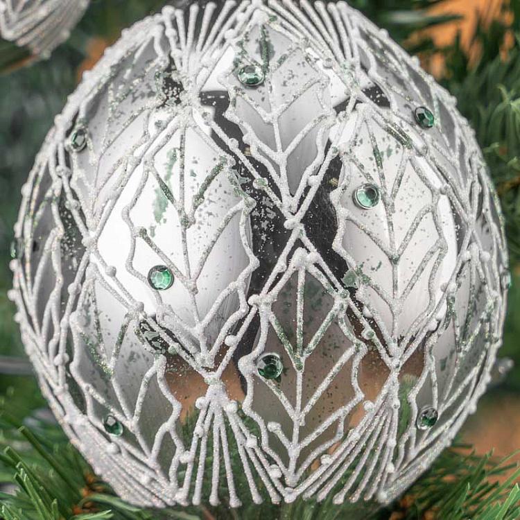 Набор из 3-х ёлочных шаров Листва Set Of 3 Glass Leaf Net Ball And Drops Green/White 10 cm