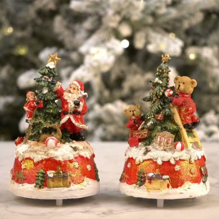 Набор из двух музыкальных статуэток Мишка и Санта Set Of 2 Music Boxes Bear And Santa 16 cm