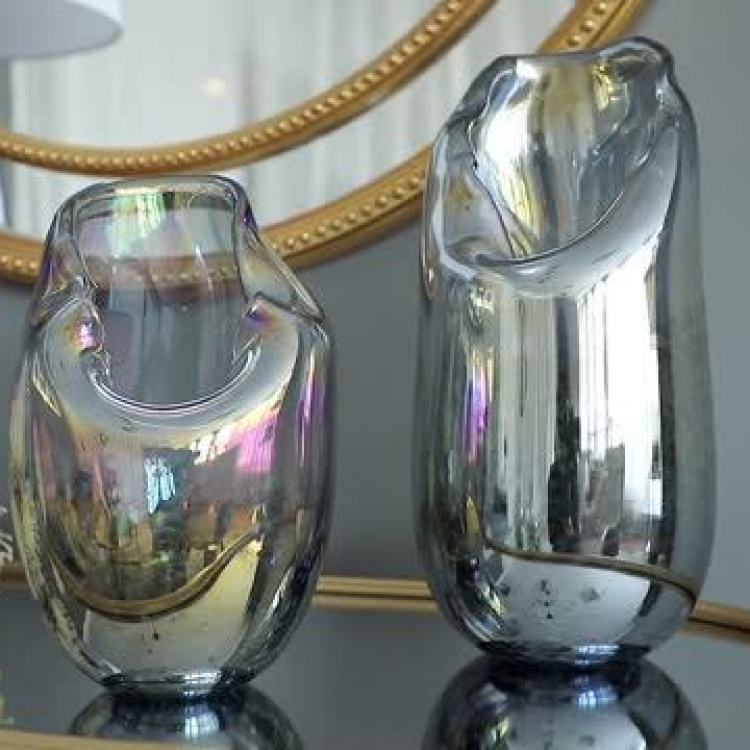 Голографическая ваза ручной работы с изогнутым краем Folded Edge Handcrafted Holographic Glass Vase