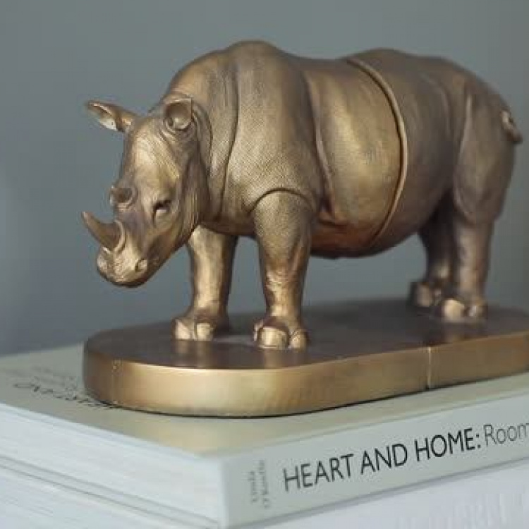 Набор из двух держателей для книг Носорог на овальной подставке Bookend Rhino On Oval Stand