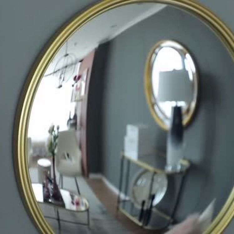 Круглое выпуклое зеркало в золотистой раме, L Gold Frame Convex Mirror Large